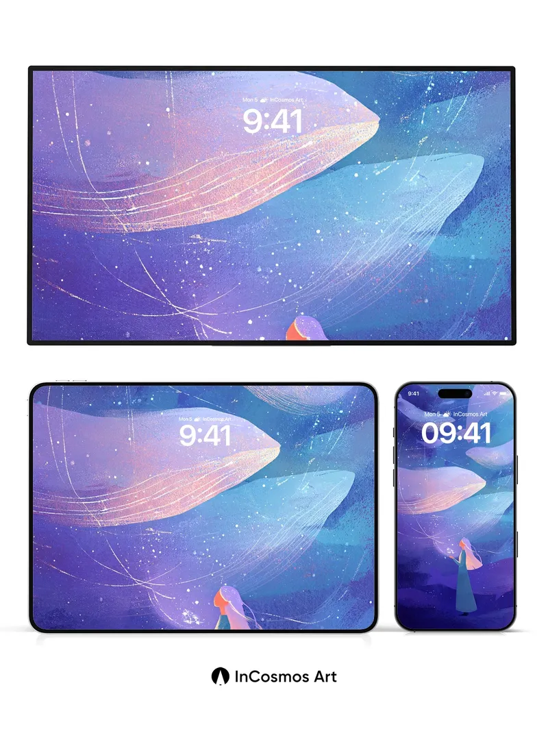 Whispering Whale Wallpaper with Starlight Threads