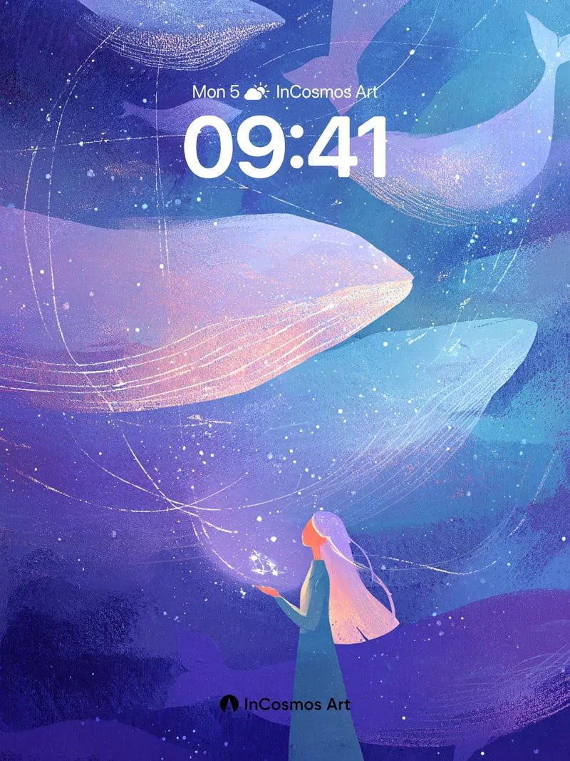 Whispering Whale Wallpaper with Starlight Threads