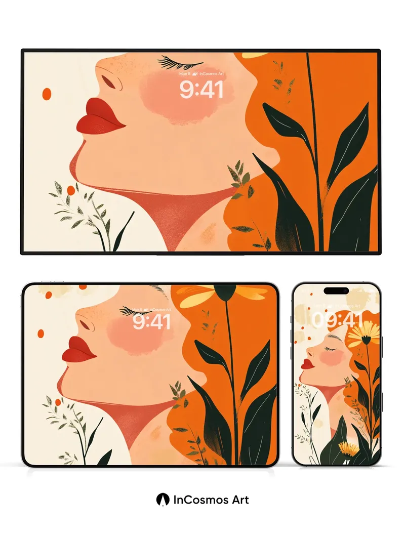 Serenity Bloom Wallpaper with Orange Hues