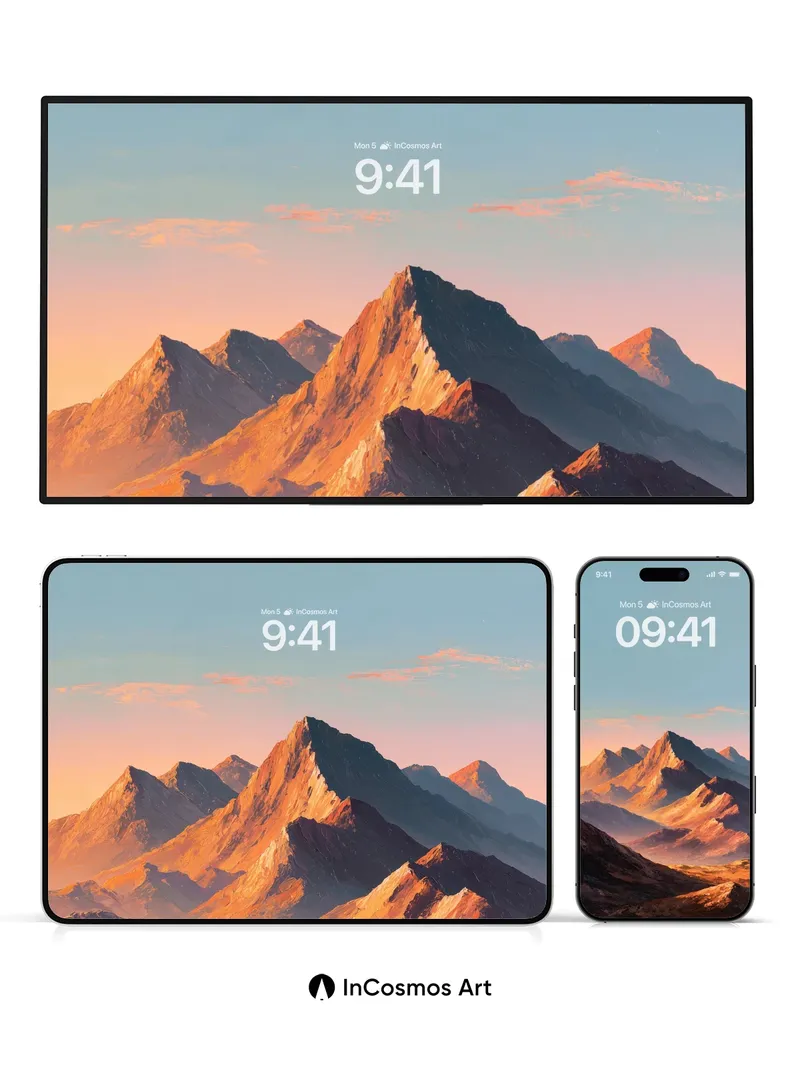 Copper Dawn Wallpaper with Mountain Silhouettes