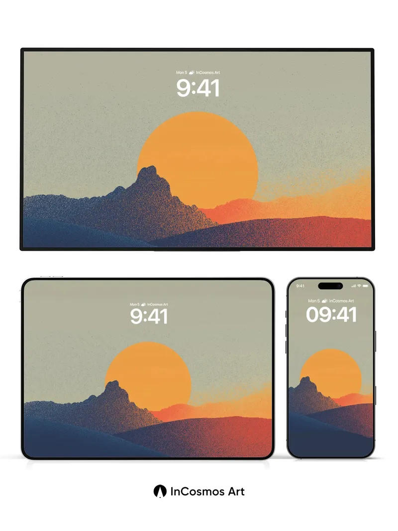 Serenity Sunset Wallpaper with Textured Peaks