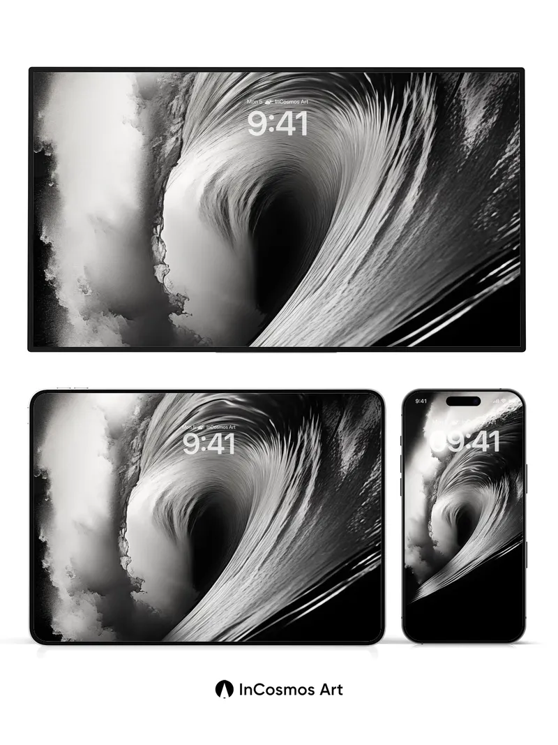 Monochrome Surge Wallpaper with Cloud-Whirl Texture