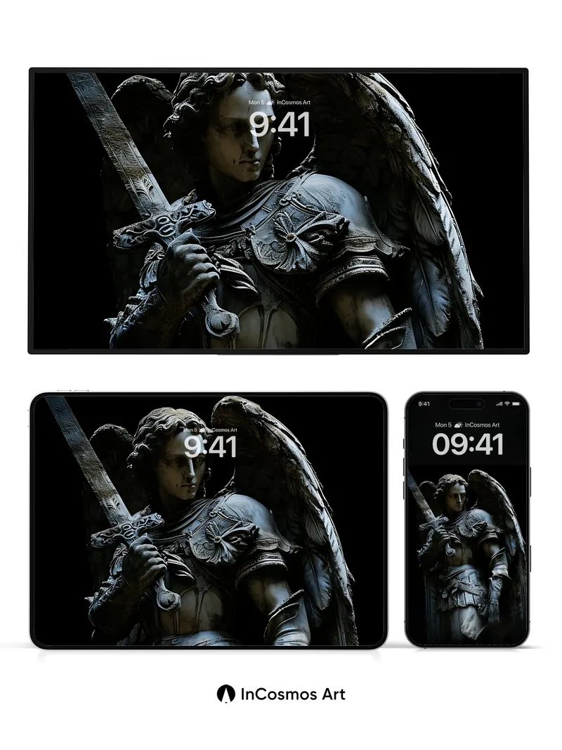 Stone Sentinel Wallpaper with Winged Armor