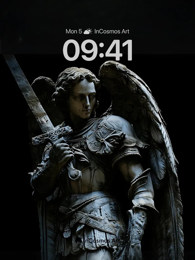 Stone Sentinel Wallpaper with Winged Armor