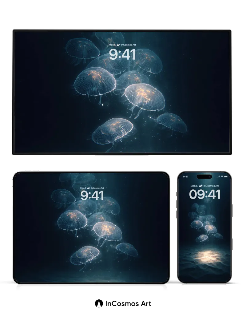 Luminous Jellyfish Ballet Wallpaper in Deep Blue