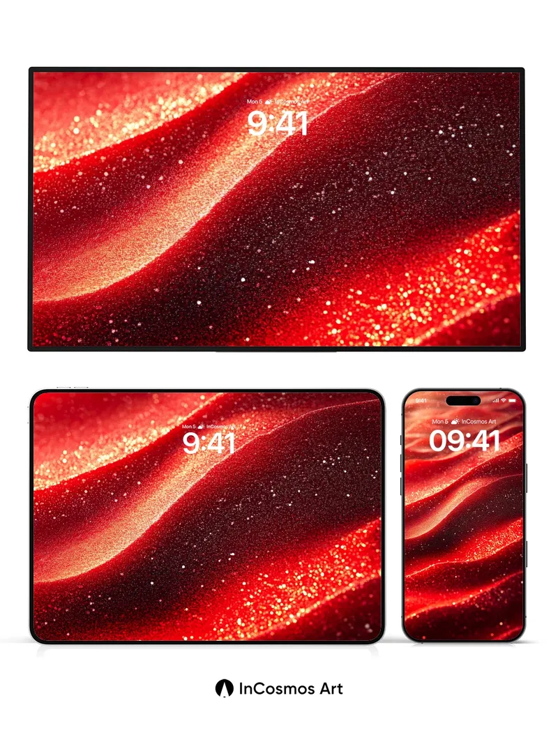 Luminous Crimson Dunes Wallpaper with Sparkling Depth