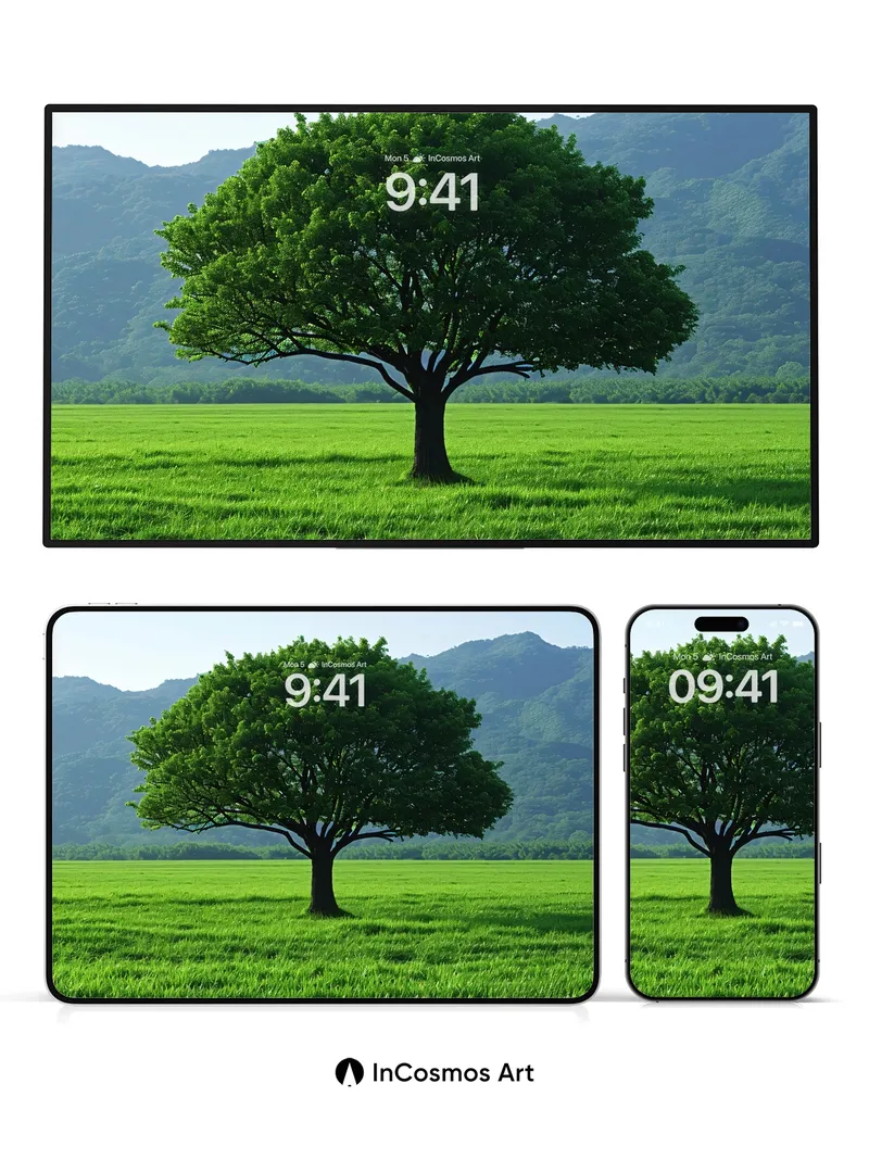 Serenity Tree Wallpaper with Mountain Hush