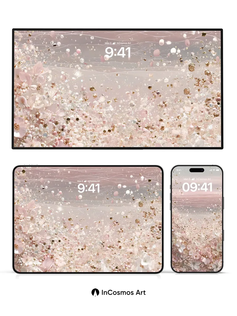 Luminous Petal Drift Wallpaper with Golden Haze