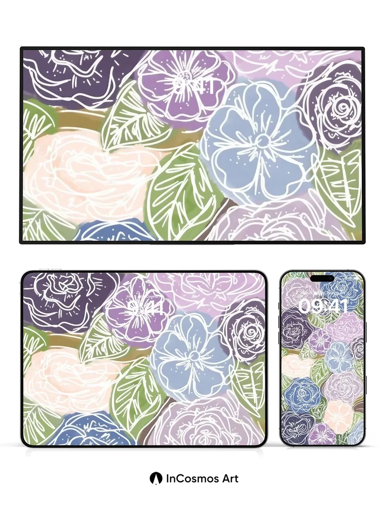 Whispering Petals Wallpaper with Ethereal Lines