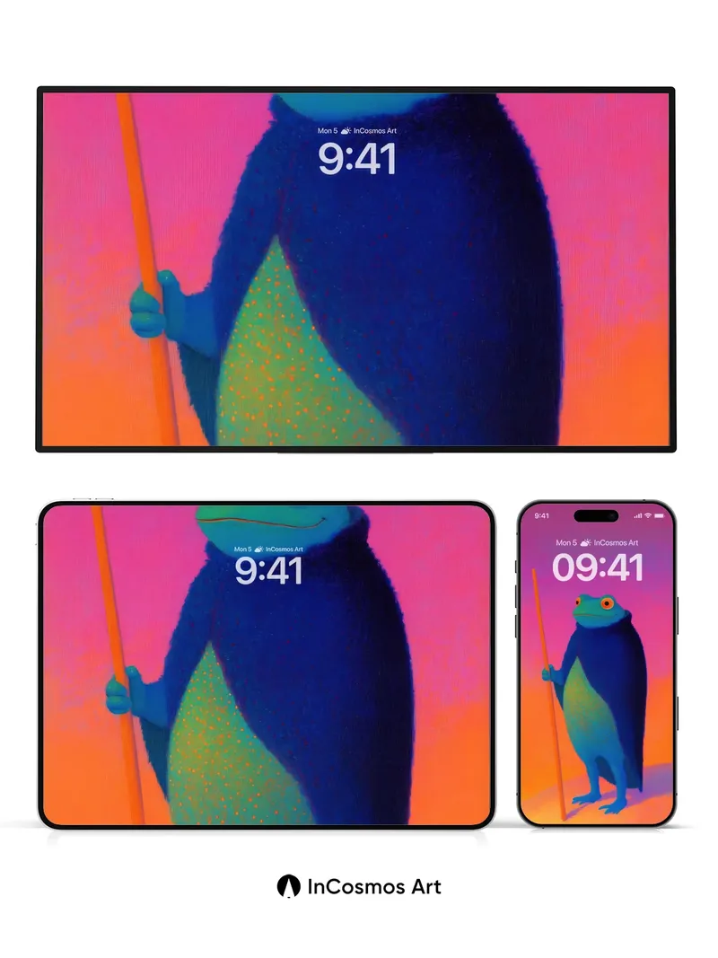 Serene Frog Sage Wallpaper with Neon Aura