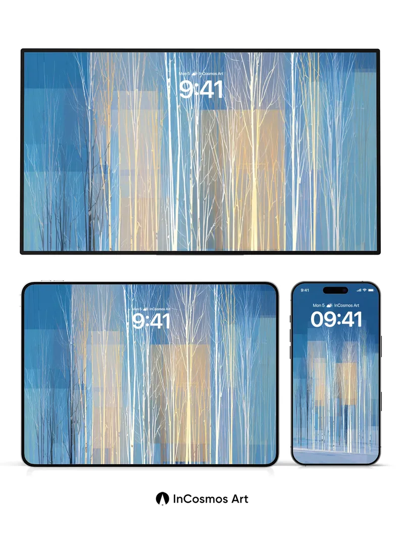 Frozen Echoes Wallpaper with Ghostly Birch Lines