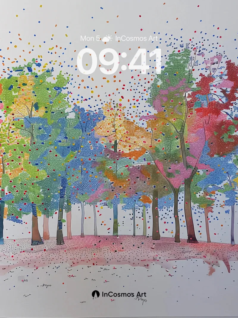 Whimsical Forest Wallpaper with Polka Dot Sky