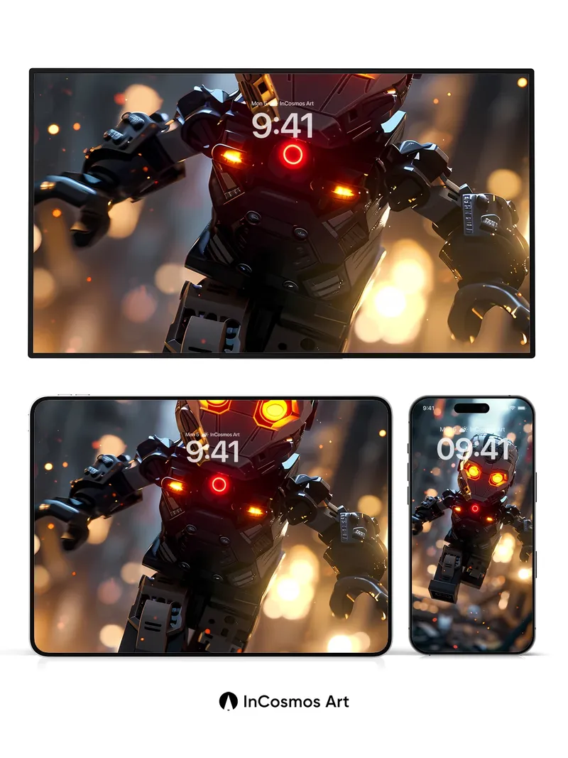 Neon Pulse Robot Wallpaper with Floating Glow