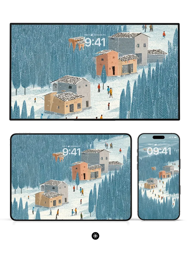 Winter Village Serenity Wallpaper Background