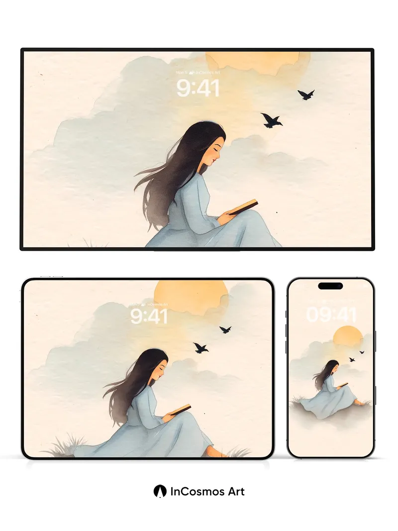 Serenity in Soft Light Wallpaper with Floating Sun