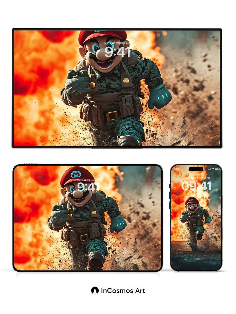 Fiery Dash Wallpaper with Tactical Mario