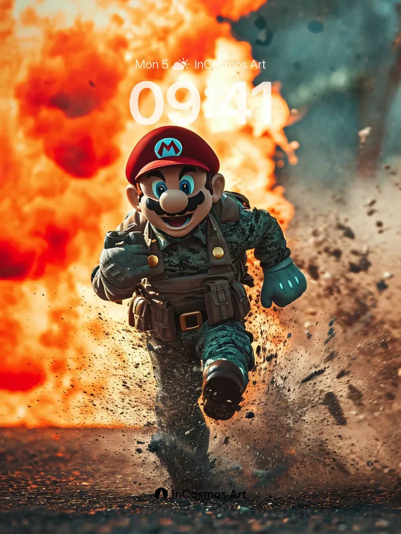 Fiery Dash Wallpaper with Tactical Mario