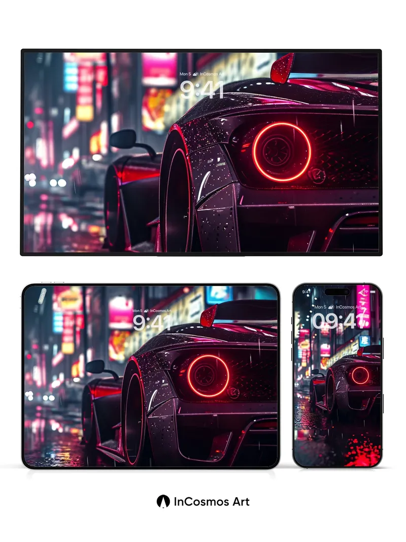 Neon Rain Wallpaper with Electric Reflections