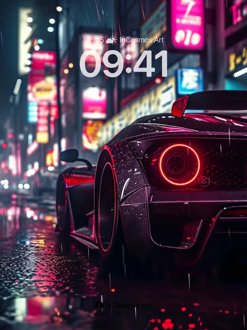 Neon Rain Wallpaper with Electric Reflections