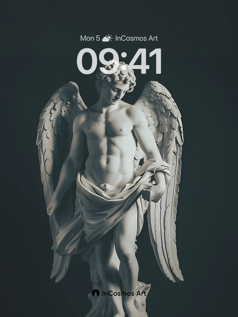 Serene Marble Angel Wallpaper with Winged Grace