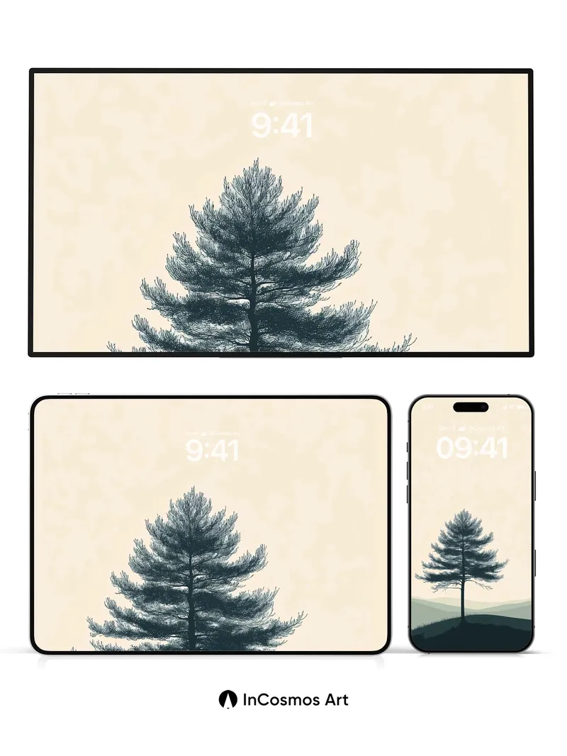 Solitary Pine Wallpaper with Hushed Hills