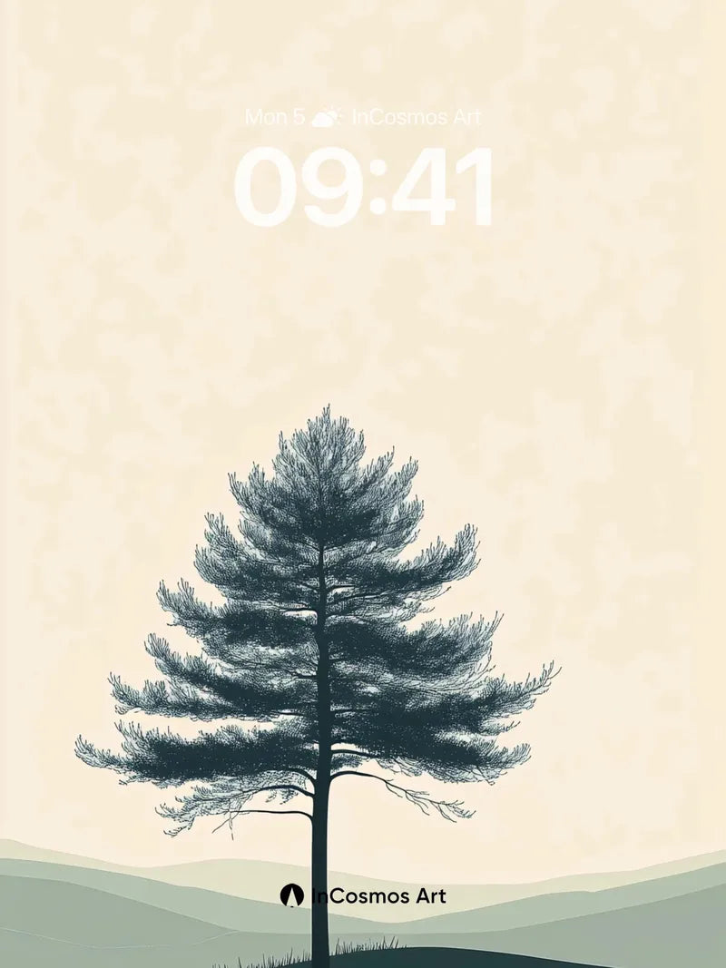 Solitary Pine Wallpaper with Hushed Hills