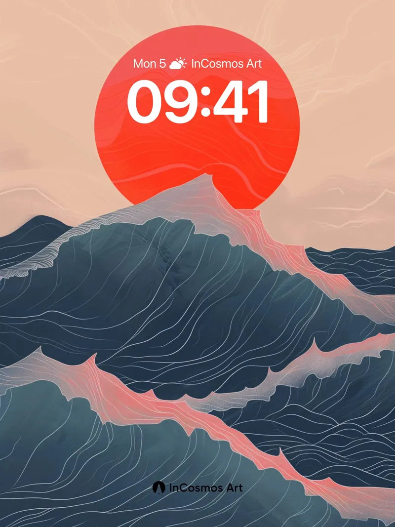 Crimson Horizon Wallpaper with Wave Veins