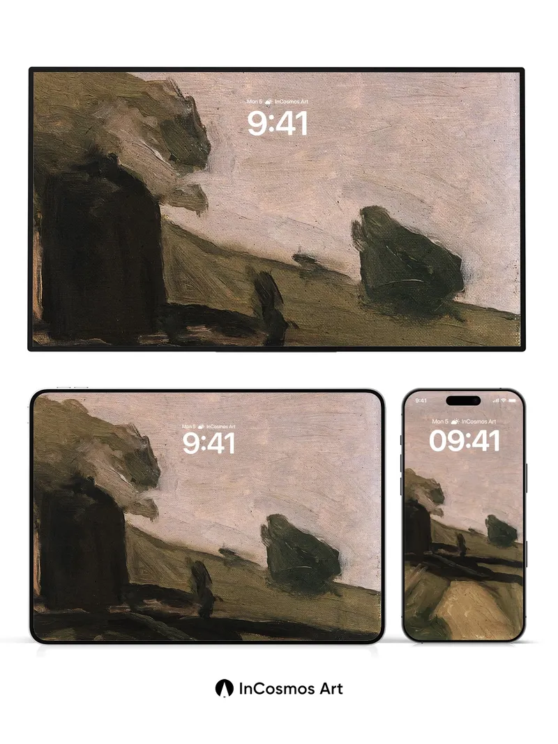 Muted Earth Wallpaper with Shadowed Hut