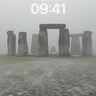 Misty Stonehenge Wallpaper with Frost Whisper wallpaper for iPhone, iPad & Mac