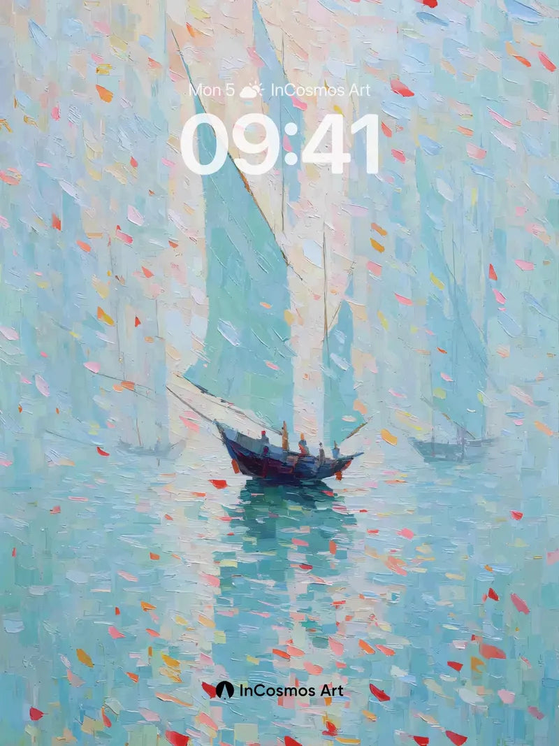 Serene Sailboat Wallpaper with Impressionist Light wallpaper for iPhone, iPad & Mac