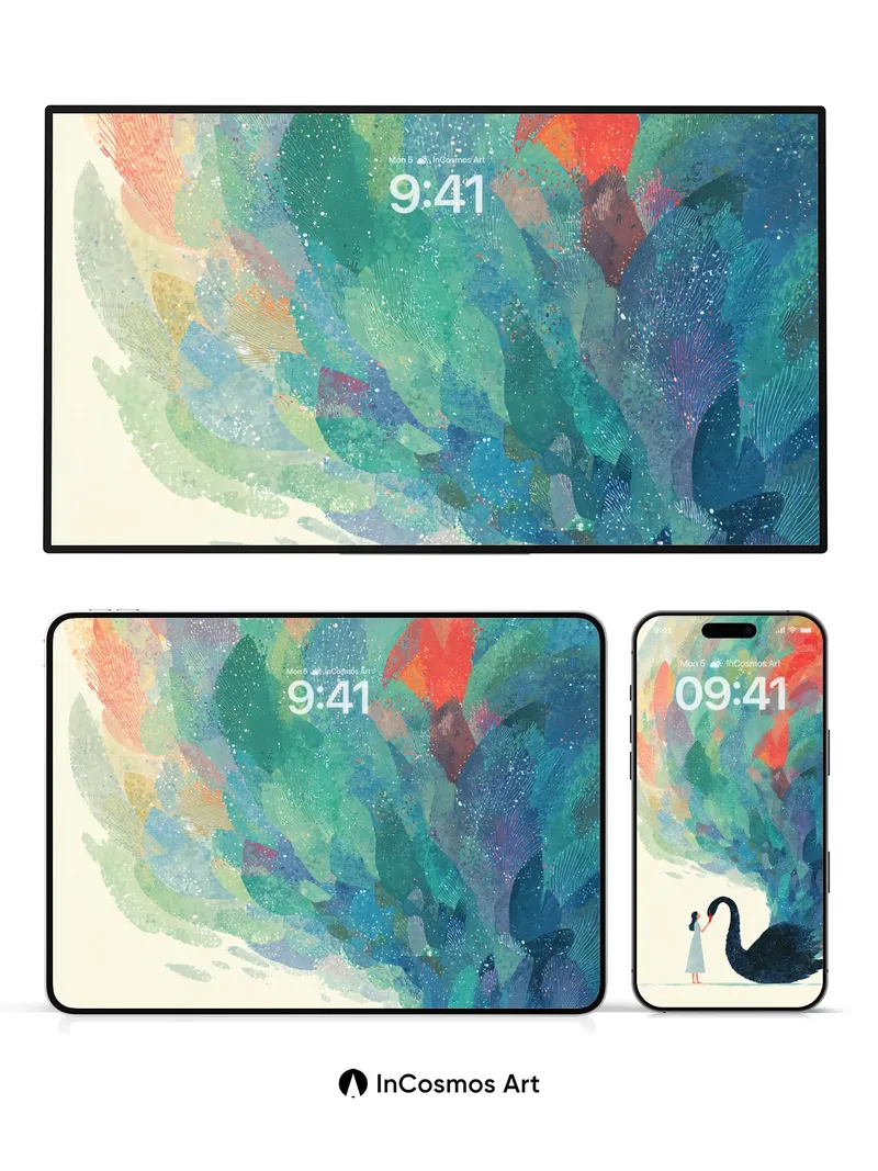Whispering Color Wallpaper with Cosmic Swan