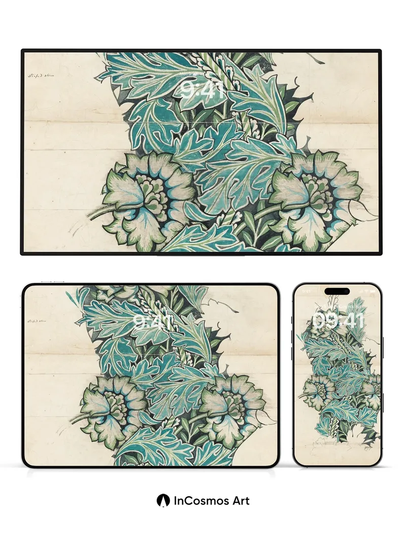Crisp Botanical Wallpaper with Inked Veins
