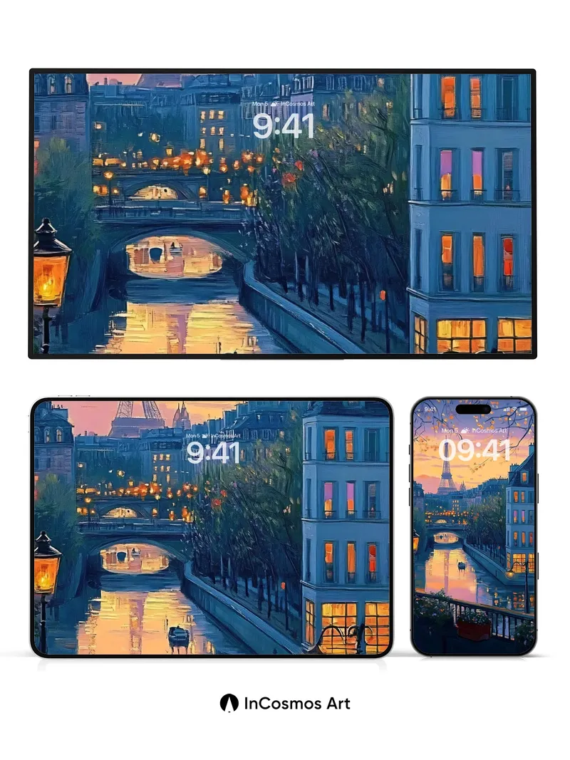 Golden Hush Wallpaper with Eiffel Reflections