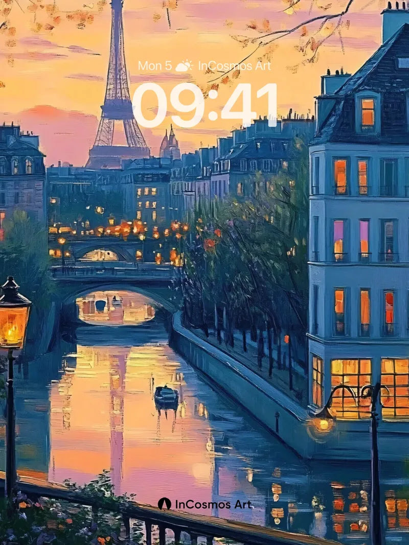 Golden Hush Wallpaper with Eiffel Reflections