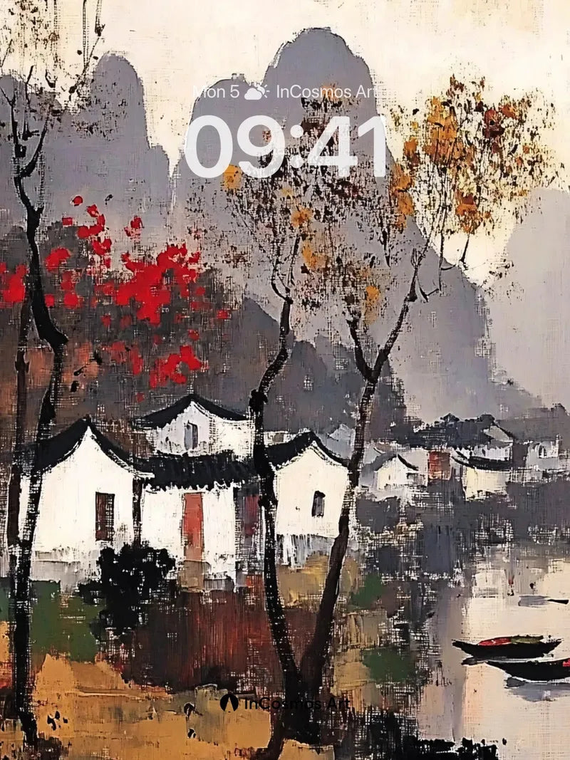 Autumn Hush Wallpaper with Ink-Like Mountains