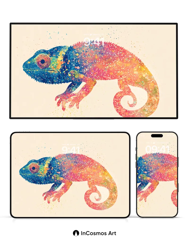 Chromatic Reptile Wallpaper with Cosmic Speckles