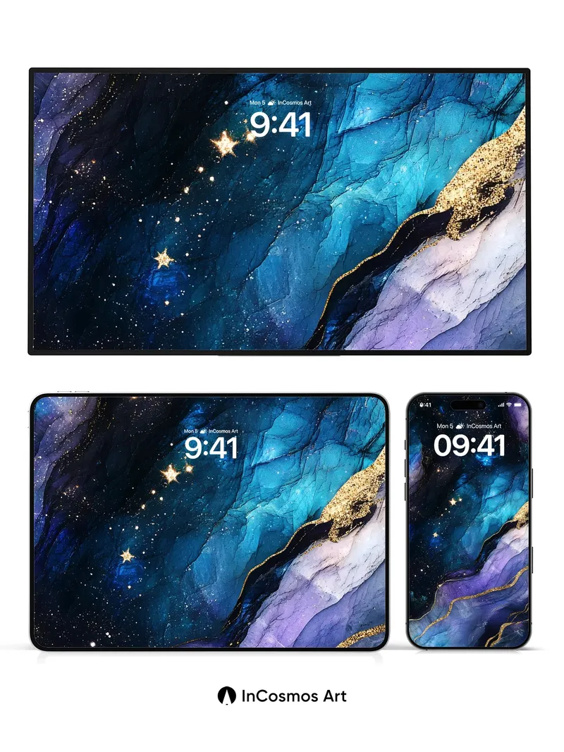 Stellar Veil Wallpaper with Gold Filigree