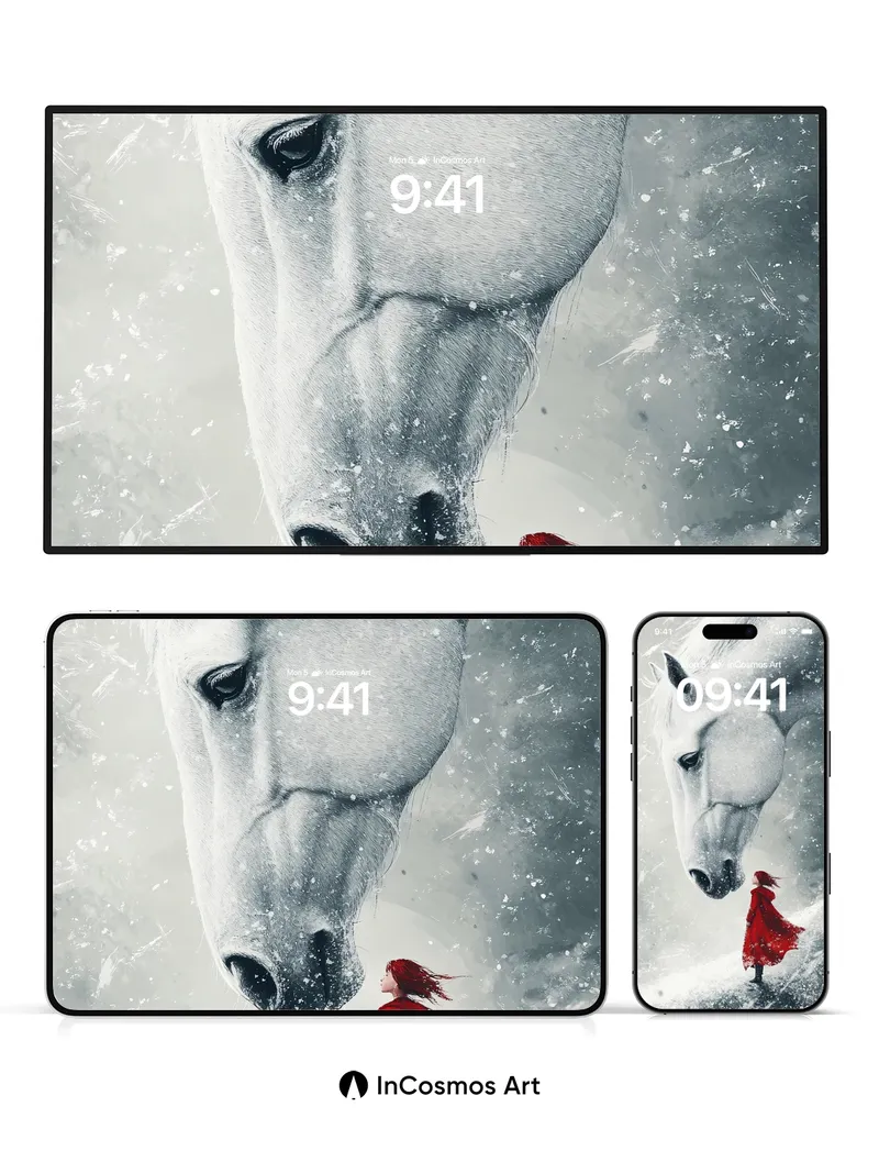 Frostbound Gaze Wallpaper with Crimson Cloak