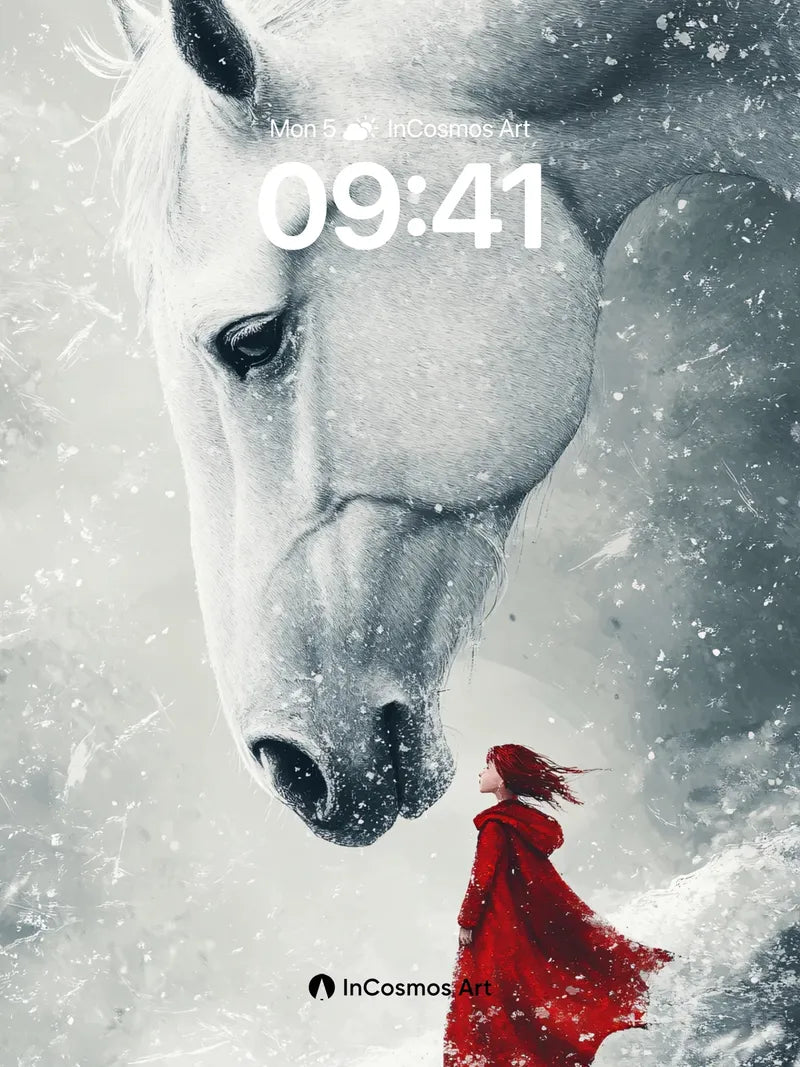 Frostbound Gaze Wallpaper with Crimson Cloak
