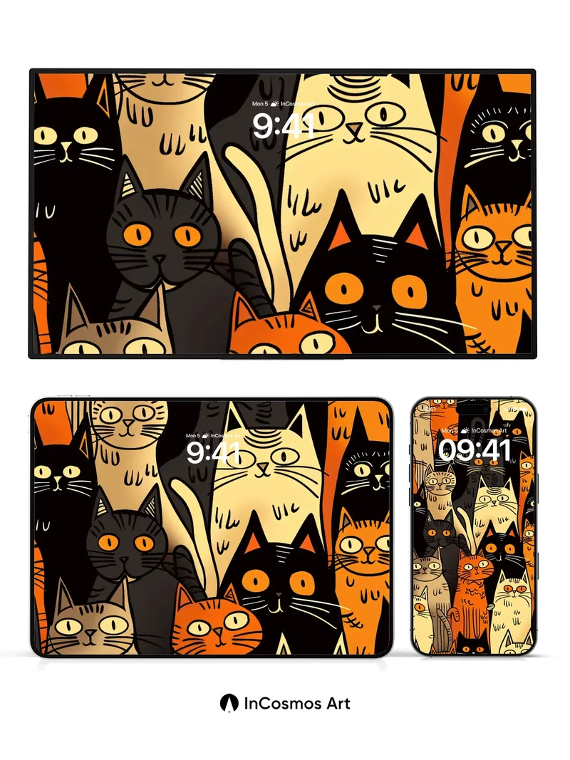 Whimsical Cat Crowd Wallpaper with Playful Patterns