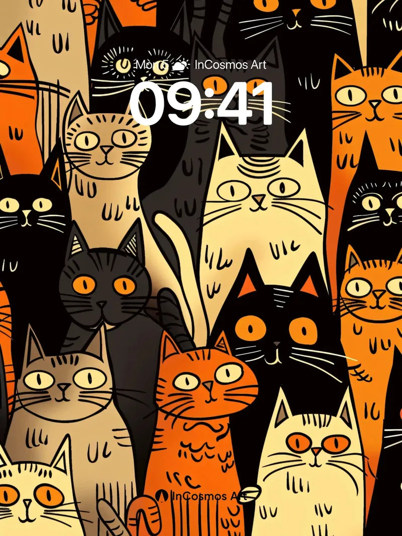Whimsical Cat Crowd Wallpaper with Playful Patterns
