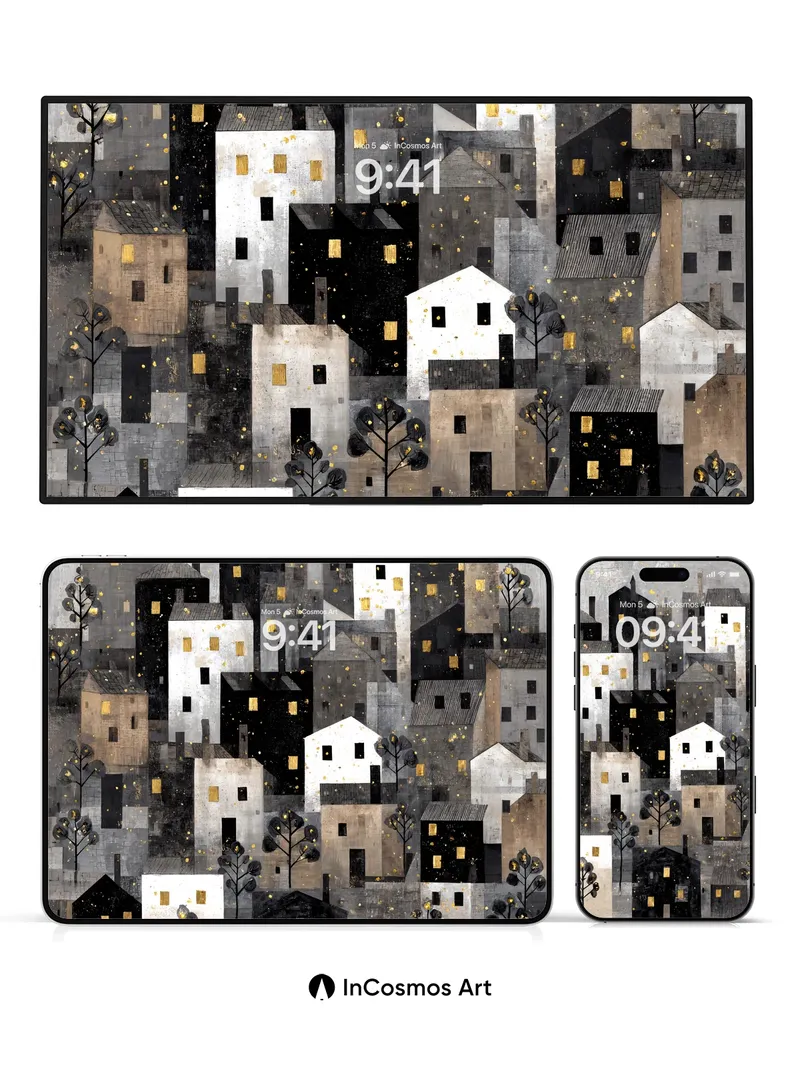 Whispering City Wallpaper with Golden Sparks