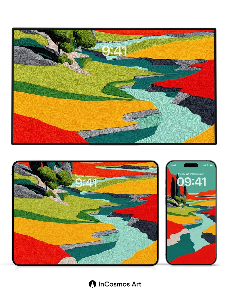 Serpentine River Wallpaper with Textured Terrain