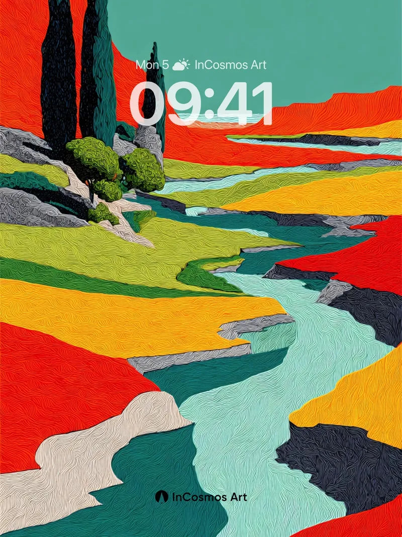 Serpentine River Wallpaper with Textured Terrain