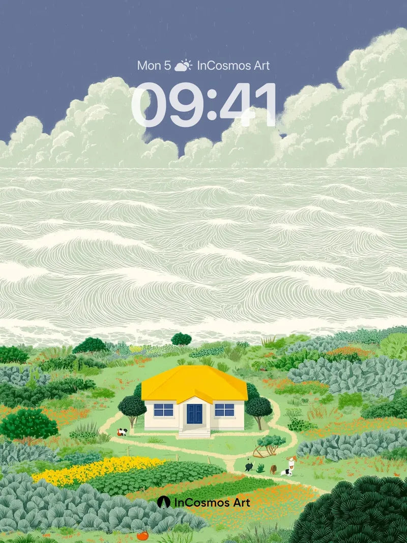 Serene Horizon Wallpaper with Floating Clouds wallpaper for iPhone, iPad & Mac