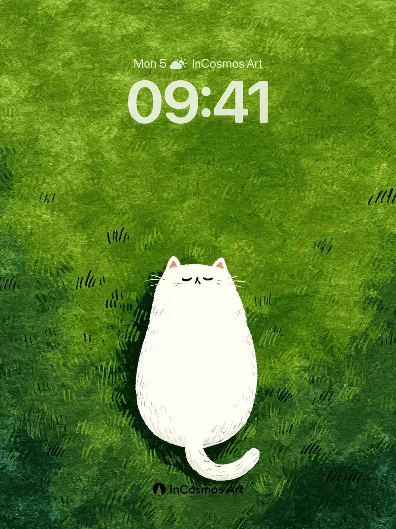 Serenity Cat Wallpaper with Whispering Grass wallpaper for iPhone, iPad & Mac