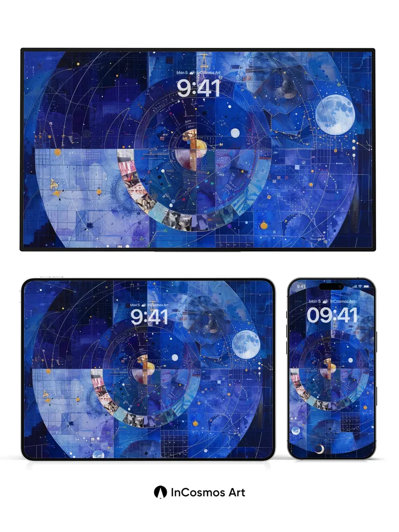 Cosmic Blueprint Wallpaper with Celestial Grids