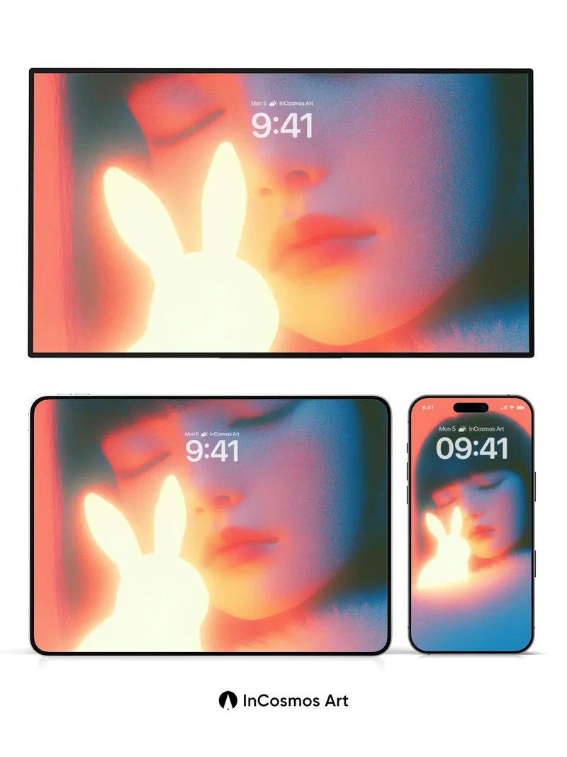 Luminous Hush Wallpaper with Glowing Bunny Silhouette