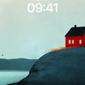 Serenity Cliff Wallpaper with Solitary Red Hut wallpaper for iPhone, iPad & Mac