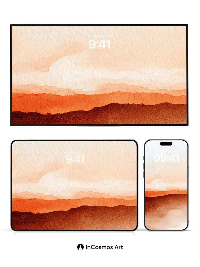 Crimson Horizon Wallpaper with Watercolor Breath